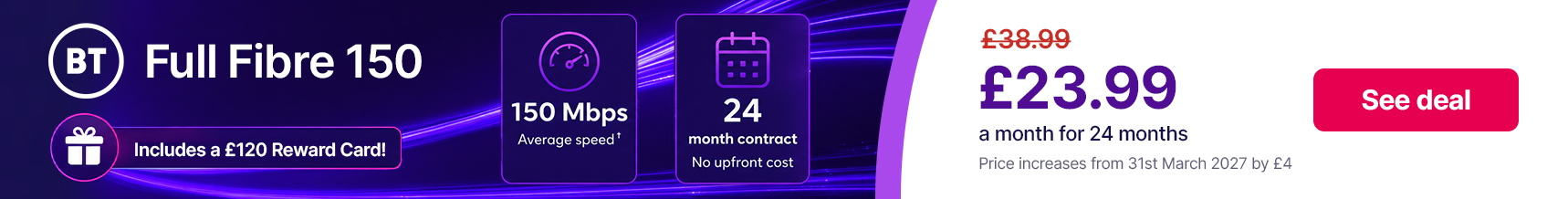 BT Full Fibre 150 reward card 24 month contract