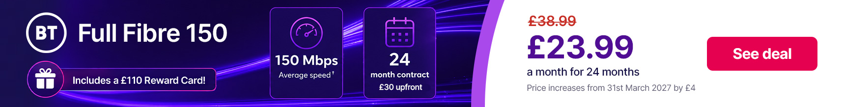BT Full Fibre 150 reward card 24 month contract